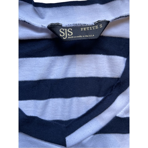 SJS womens petite size small navy white pearl and stud short sleeve anchor top - Picture 5 of 5